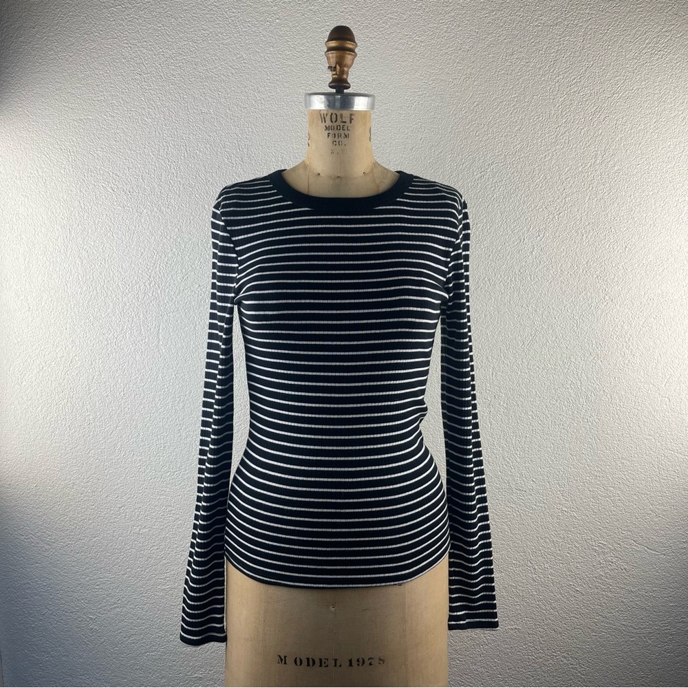 Wild Fable l M Classic Black White Horizontal Stripe Ribbed Knit Long Sleeve Top